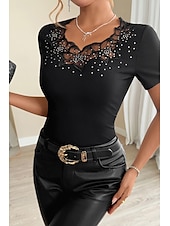 ieftine Topuri din dantelă-Pentru femei Bluză Topuri din dantela Simplu Elegant Modern Manșon scurt Stil Nautic Topuri obișnuite Concediu Ieșire Dantelă Negru Alb Vară