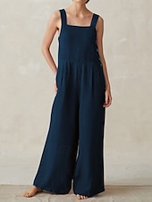 abordables Pantalon en coton et lin-Femmes Normal Pantalon inspiré du lin Streetwear Couleur Unie Sans manches Col en U Avec Poches Rue Quotidien Coupe régulière Noir Rouge Bleu Été