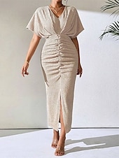 abordables Robe Simple-Femmes Robe Midi Robe de Soirée Robe d&#039;été Mode Classique Moderne Extérieur Vacances Fête Coupe régulière Uni Sans manches Col en V Noir Marron Abricot Été