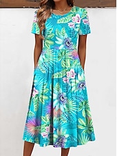 ieftine rochie florală-Pentru femei Rochii Midi Rochii Tricou Vacanță Casual Zilnic Fit regulat Floral Grafic Manșon scurt Stil Nautic Verde Deschis Roz Îmbujorat Trifoi Bej Vară