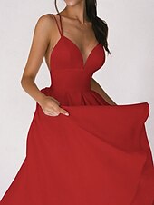 preiswerte Kleine weiße Kleider-Hochzeitskleider A-Linie V Ausschnitt Ärmellos Tee-Länge Satin Brautkleider Mit Einfarbig 2025