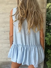 levne Hladké dámské topy-Dámská košile jednobarevná stylová příležitostná bez rukávů límec regular tops každodenní lněné volány knoflíky černá bílá světle modrá léto