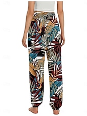 economico Pantaloni in cotone e lino con grafica-Per donna Pantaloni ispirati al lino Gamba larga Pantaloni Stile Etnico Casual Boho Lunghezza intera Vita Alta Floreale Foglia Tropicale Tasca Elastico in vita Stampa Traspirabilità Morbido