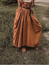 economico Pantaloni-Per donna Gonna Casual Boho Maxi Vita media Gonne Semplice Tasca Micro-elastico Vacanza Uscire Nero Verde militare Rosso Zenzero Estate Cotone Lino