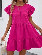 preiswerte Einfaches Kleid-Damen Minikleid Freizeitkleid Sommerkleid Elegant Mode Outdoor Ferien Date Normale Passform Einfach Kurzarm Rundhalsausschnitt Schwarz Blau Rosenrot Sommer Frühling