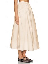 abordables Jupes unies-Femmes Jupe Évasé Mode Maxi Taille Basse Jupes Uni Avec Poches Micro-Élastique Vacances Rue Noir Blanche Champagne Beige Été Mélange Lin-Coton