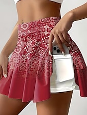 tanie Spódnice graficzne-Krótka spódnica damska kuloty Moda Plażowa Casual Mini Wysoka talia Spódnice Kwiatowe Graficzne Plisowane Wakacje Fitness Różowa Czerwona Niebieska Fioletowa Lato Dzianina Poliester