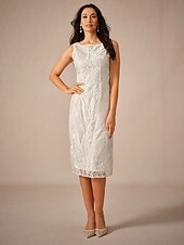 preiswerte abendkleider-Damen Teelänge Kleid-Set Überwurf Elegant Party Hochzeitsgast Cocktailparty Lässiger Schnitt Halbarm Rundhalsausschnitt Weiß Sommer