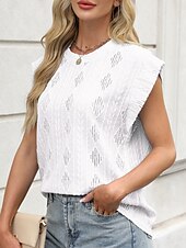 abordables T-shirt uni-T-shirt pour femmes unicolore mode élégante moderne manches courtes col rond hauts réguliers quotidiens week-end œillets noir blanc rose vert été printemps