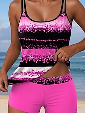 billiga Tankinis-Kvinno Baddräkter Tankini 2 Delar Shorts Baddräkt Rygglöst Semester Strand Kläder Grafisk Geometrisk U-Hals Ärmlösa Badkläder