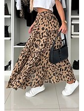 levne Grafické sukně-Dámské Sukně Čechy Na běžné nošení Cikánský Maxi Střední vzestup Sukně Leopard Tisk Lehce elastické Dovolená ulice Hnědá Léto Polyester
