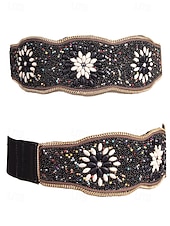 preiswerte Damengürtel-Damengürtel im Bohemian-Stil, handgefertigt, mit Perlen besetzt, elastisches Band mit Quasten und Anhängern – farbenfrohes Stickdesign für Damen, perfekt für Strandbekleidung, Festivals und Sommeranlässe