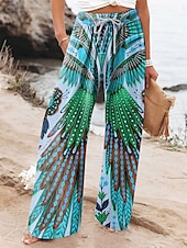 abordables jambe large et taille haute-Femmes Jambe large Chinos Pantalons Amples Vacances ancien Mode Longueur complète Taille haute Fleuri Graphique Abstrait Impression Respirant Doux Micro-Élastique Formel Vacances Rue Jaune Bleu Violet