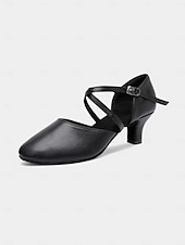 preiswerte Schuhe für Standardtanz und Modern Dance-Schwarze Latein-Tanzschuhe für Damen mit gekreuzten Riemen und geschlossener Spitze und niedrigem Absatz – bequeme Performance-Ballsaalschuhe für Anfänger und Gesellschaftstänzer