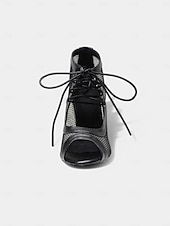 abordables Chaussures de danses latines-Escarpins de danse latine à lacets en maille noire pour femmes avec bout ouvert – chaussures de salsa à talons aiguilles respirantes pour la performance, la fête et l&#039;entraînement