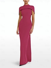 preiswerte ROT-rotes Etui-Abendkleid, elegantes Kleid, formelle Schleppe, ärmellos, Rundhalsausschnitt, Stretch-Crêpe mit Schleife(n), 2025