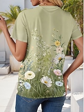 billige Blomster t-skjorte-Dame T skjorte Blomstret Grafisk Planter Årgang Stilfull Klassisk Kortermet V-hals Vanlige topper Daglig Ut på byen Helg Trykt mønster Grønn Sommer Vår