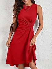 olcso Egyszerű ruha-Női Midi Ruha A Vonalú Ruha Egyszínű Bodycon Ruha Munka Ruhák Félig Formális Iroda Karcsú Grafikai Ujjatlan Kerek Nyak Fekete Rózsaszín Piros Kék Nyár