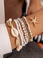 olcso Női karkötő-női boho shell gyöngyös karkötő szett - 7 részes tengeri csillag bűbáj sztreccs karkötő többféle színben nyári strand és üdülő viselethez