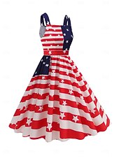  1950er Retro Vintage Knielang Kleid Swing-Kleid Ausgestelltes Kleid Ärmellos Tailliert und ausgestellt Schaukel Kostüm Damen 4. Juli Unabhängigkeitstag Erwachsene Kleid Frühling & Sommer