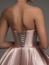 preiswerte Cocktailkleider-Rosa Ballkleid Satin A-Linien Cocktail Elegante Kleider Formelle Hochzeit Knöchellänge Langarm Schulterfrei Abnehmbar mit Schal
