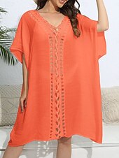 abordables Robes de plage-Maillots de Bain Femme Couverture Robe de Bain Maillot Boutons Vacances Plage Tenue Couleur Unie Col en V Manches Courtes Maillots de Bain