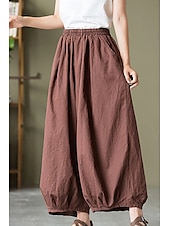 economico Pantaloni in lino e cotone semplici-Per donna Pantaloni in cotone e lino Culotte Moda Streetwear Lunghezza intera Naturale Semplice Tasca Elastico in vita Comodo All&#039;aperto Confortevole Vacanza Weekend Marrone rossastro Nero Verde