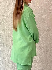 abordables Ensembles-Femmes Mode Streetwear Ensembles en coton et lin Ensembles deux pièces Ensembles de Pantalons manche longue Col de chemise Uni Tenue quotidienne Date Rose Claire Vert Beige Été Coupe régulière