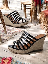 preiswerte Urlaubsandalen-Damen-Keilsandalen mit Plateau und Riemchen in Regenbogen-Metallic, perfekt für Strandpartys und Sommerferien