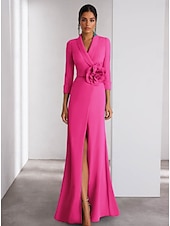 cheap BLUE-Blue A-Line Evening Gown Elegant Dress Formal Wedding Floor Length Long Sleeve Shirt Collar Stretch Crepe with Slit Shouder Flower 2025