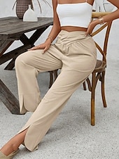 cheap Pants-Women&#039;s Pants Trousers Palazzo Pants Fashion Streetwear Comfort Full Length Mid Waist Plain Elastic Waist Split Comfy Comfortable Street Daily Wear Going out Khaki Summer Spring Regular Fit
