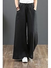cheap Plain Cotton Linen Pant-Women&#039;s Cotton Linen Shorts Linen-Inspired Pants Cotton Linen Pants Fashion Streetwear Full Length Natural Plain Pocket Elastic Drawstring Design Comfy Comfortable Street Going out Apricot Jacinth