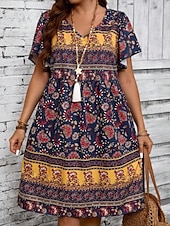 cheap Boho Dress-Women&#039;s Mini Dress Casual Dress Floral Dress Summer Dress Boho Dress Fashion Modern Daily Beach Weekend Regular Fit Floral Short Sleeve V Neck Black White Royal Blue Blue Summer