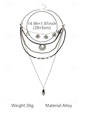 abordables Collier pour femme-Collier bohème en argent superposé avec chaînes noires et argentées, pendentifs circulaires et géométriques, parfait pour les tenues décontractées et de soirée, idéal pour les accessoires d&#039;été et de festival