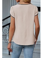 abordables Hauts Unis pour Femmes-Femmes Chemisier Bloc de Couleur Moderne Occasionnel Manche Courte Col en V Hauts Réguliers Fête Sortir Patchwork Noir Blanche Vert Abricot Été