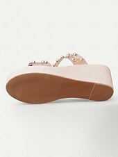 ieftine Sandale cu platformă tip pană-sandale de damă cu diapozitive transparente, cu ornamente de perle – design elegant șic cu toc, încălțăminte confortabilă și elegantă pentru vară, plajă și ieșiri casual