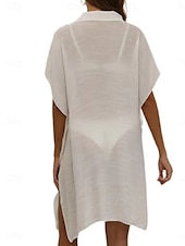 cheap Beach Dresses-Women&#039;s Swimsuits Cover Up Swim Dress Swimsuit Buttons UV Protection Vacation Beach Wear Solid Color V Neck Short Sleeves Bathing Suits