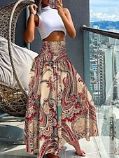 voordelige Grafische rokken-Dames Rok Maxi Rok Bohemia Mode Strandkleding Casual Midi Hoge Taille Rokken Bloemen Paisley Micro-elastisch Vakantie Straat Grijs Groen Zwart Geel Lichtgroen Zomer Polyester