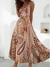 preiswerte Blumenkleider-Damen Maxikleid A Linie Kleid Unterkleid Urlaub Lässig Boho Party Ausgehen Normale Passform Blumen Grafik Ärmellos V Ausschnitt Blau Purpur Braun Beige Sommer Frühling