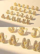 abordables Boucle d&amp;#39;oreille pour femme-Boucles d&#039;oreilles à tige initiales en strass doré - Boucles d&#039;oreilles à lettres scintillantes personnalisées pour femmes, bijoux en cristal étincelants de A à Z, parfaits pour un usage quotidien, un cadeau de remise de diplôme, un cadeau de fête des mèr