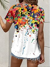 voordelige Kunst &amp; Design t-shirt-Dames T-shirt Grafisch Geometrisch Elegant Vintage Stijlvol Korte mouw Strakke ronde hals Normale tops Dagelijks Uitgaan Lapwerk Knop Gelaagd Wit Zomer Lente