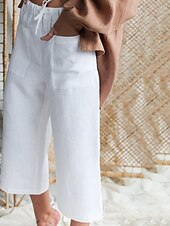 economico Pantaloni in lino e cotone semplici-Per donna Pantaloni in cotone e lino Pantaloni Palazzo Moda Streetwear Comfort Lunghezza al polpaccio Misura del girovita medio Semplice Elastico in vita Comodo All&#039;aperto Confortevole Streetwear