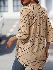 levne grafický obchod tričko-Dámské Tričko Tričko Top Geometrický Módní Moderní Krátký rukáv Do V Běžné topy Denní Jdeme ven Víkend Tisk Khaki Léto Jaro