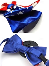 cheap Men&#039;s Ties &amp; Bow Ties-Men&#039;s American Flag Suspenders and Bow Tie Set – Patriotic Adjustable Y-Back Braces with Clips, Stars and Stripes Design, Independence Day 4th of July Outfit Accessory