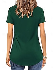 voordelige Effen t-shirt-Vrouwen T-shirt Effen Kleur Effen Mode Elegant Klassiek Korte Mouw V Hals Regular Tops Dagelijks Weekend Zwart Wit Roze Legergroen Zomer