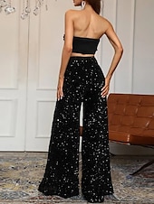 abordables pantalons de fête pour femmes-Pantalons Baggy en Coton Lin Femme Chino à Jambes Larges Mode Streetwear Longueur Complète Taille Haute Uni Sequins Confort Doux Agréable Micro-élastique Extérieur Soirée Rue Noir Rose Rouge Été