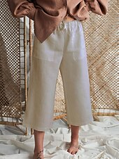 economico Pantaloni in lino e cotone semplici-Per donna Pantaloni in cotone e lino Pantaloni Palazzo Moda Streetwear Comfort Lunghezza al polpaccio Misura del girovita medio Semplice Elastico in vita Comodo All&#039;aperto Confortevole Streetwear
