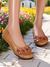 preiswerte Ballerinas für Damen-Damen-Ballerinas aus hochwertigem Leder mit Blumen- und Rüschendesign – bequemer Retro-Stil für Frühlingsspaziergänge im Garten, Wochenendbrunch und tägliche Besorgungen