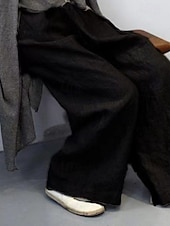 economico Pantaloni in lino e cotone semplici-Per donna Pantaloni in cotone e lino Pantaloni Eleganti Casual Lunghezza intera Naturale Semplice Tasca Elastico in vita Comodo All&#039;aperto Confortevole Streetwear Uscire Grigio Nero Cachi Caffè Estate