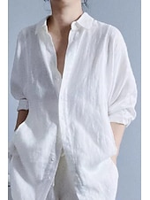 economico Camicie-Per donna Camicia Camicie ispirate al lino Abbottonare Blusa Semplice Essenziale Moderno Manica Lunga Colletto a Camicia Top Regolari Quotidiano Ferie Uscire Bottoni Bianco Estate